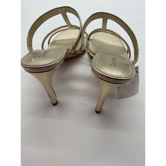 Calvin Klein Gold Heels Strappy T-Strap Heeled Sandals‎ - Picture 7 of 11